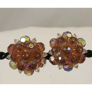 Vintage Laguna Aurora Borealis Crystal Bead Cluster Clip Earrings 50's-60's